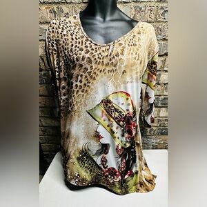 Gorgeous Valentina "Embellished Color Splash Lady" Asymmetrical Top- Size Large